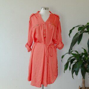 NWT Ashley Stuard Orange Satin Shirt Dress